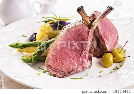 venison rack with asparagus and salad venison rack with asparagus and salad 19324422