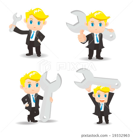 cartoon illustration Businessman with wrench cartoon illustration Businessman with wrench 19332963