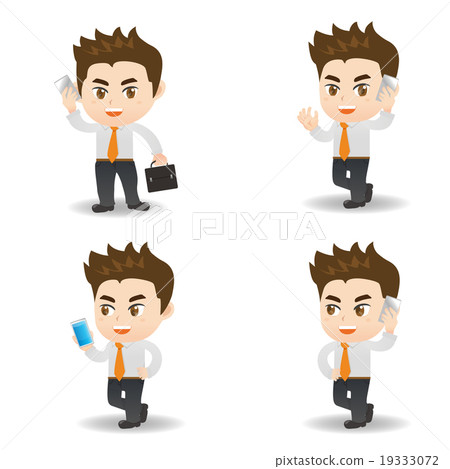 cartoon businessman use smart phone cartoon businessman use smart phone 19333072