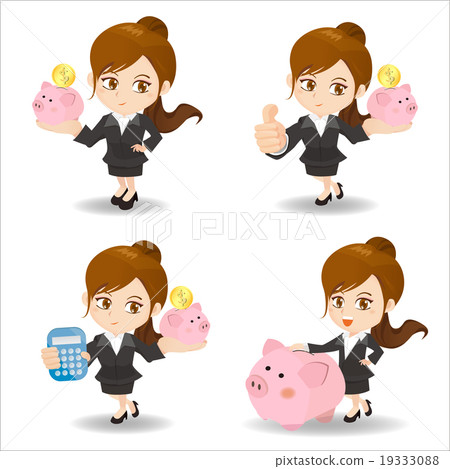 Business woman with piggy bank - Stock Illustration [19333088] - PIXTA