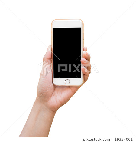 Hand holding white Smartphone on white background Hand holding white Smartphone on white background 19334001
