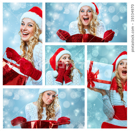 Collage of young woman in Santa Claus clothes Collage of young woman in Santa Claus clothes 19334970