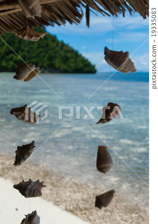 Shells Hanging From Bamboo Roof in front of Shells Hanging From Bamboo Roof in front of 19335083