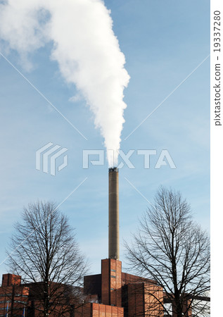 power station in winter, steam from stack 19337280