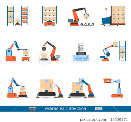 Warehouse Robots Icons Set 19339571