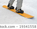 seasonal sport, sportsman with yellow snowboard. 19341558