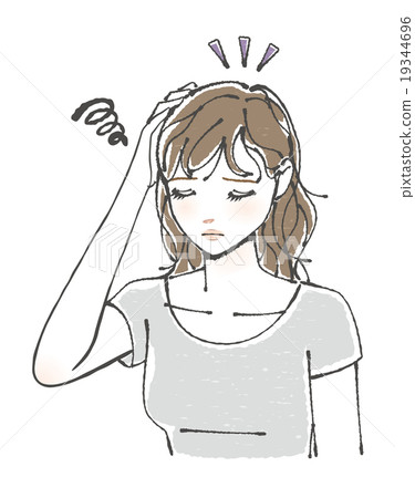 Illustration of a young woman suffering from curly hair 19344696