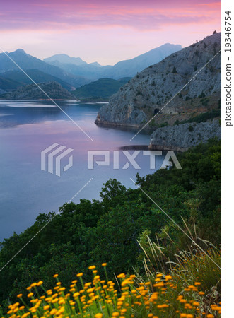 mountain lake in twilight. Leon, Spain mountain lake in twilight. Leon, Spain 19346754