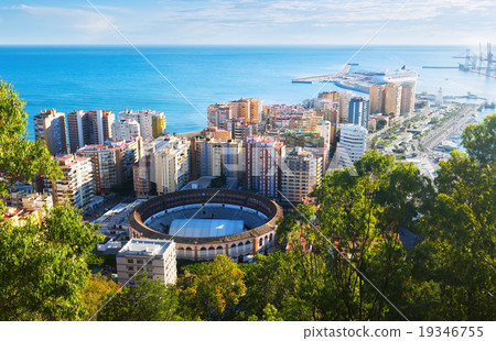 Day view of Malaga with Port and Placa de Torros Day view of Malaga with Port and Placa de Torros 19346755