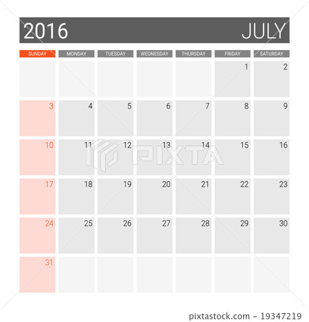 July 2016 calendar (or desk planner) - Stock Illustration [19347219 ...