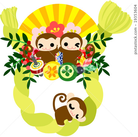 Lovely New Year lease with cute monkey Lovely New Year lease with cute monkey 19353604