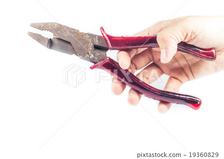 Woman Hand holding red pliers Woman Hand holding red pliers 19360829