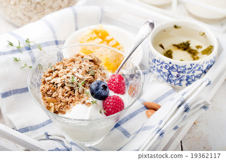 Healthy breakfast Granola with honey, yogurt 19362117