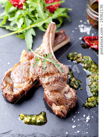 Grilled meat, mutton, lamb rack with fresh salad. Grilled meat, mutton, lamb rack with fresh salad. 19362136