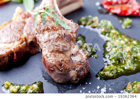 Grilled meat, mutton, lamb rack with fresh salad. Grilled meat, mutton, lamb rack with fresh salad. 19362364