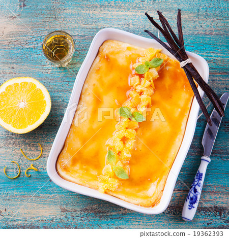 Cheesecake, cottage cheese pudding, marmalade Cheesecake, cottage cheese pudding, marmalade 19362393