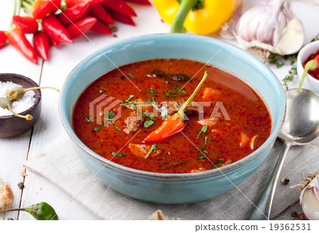 Goulash, beef, tomato, pepper, chili soup. 19362531