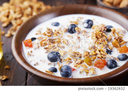 Healthy breakfast. Fresh granola, muesli, berries Healthy breakfast. Fresh granola, muesli, berries 19362632