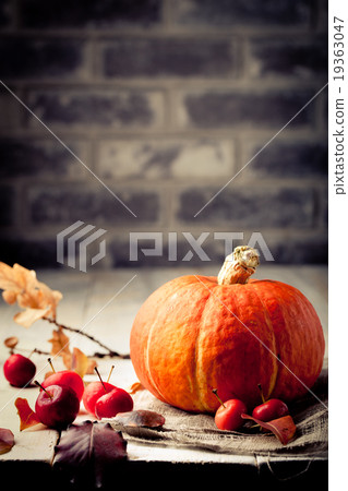 Pumpkin with wild apples, chestnuts Halloween 19363047