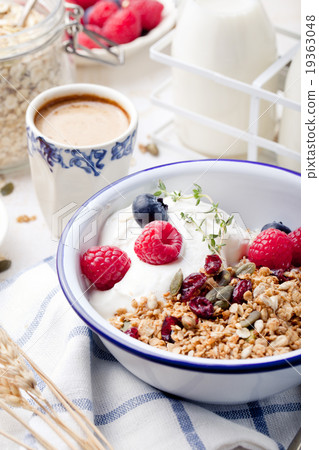 Healthy breakfast Granola honey, yogurt Healthy breakfast Granola honey, yogurt 19363048