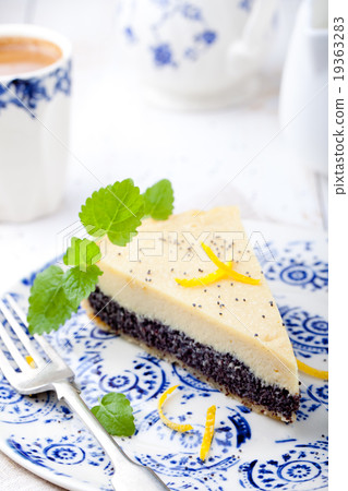 Poppy seed cream tart, cake, pie slice 19363283