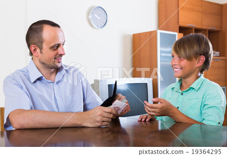 Boy asking father for money 19364295
