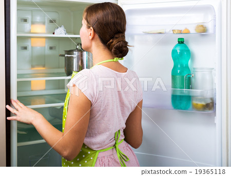 Woman and an empty fridge 19365118