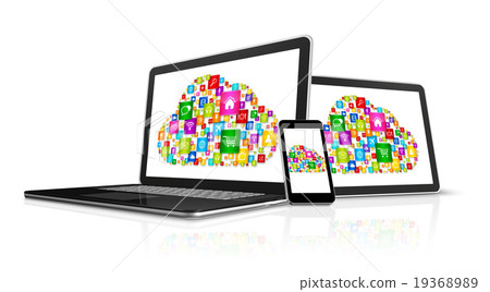 Cloud computing symbol in electronic devices Cloud computing symbol in electronic devices 19368989