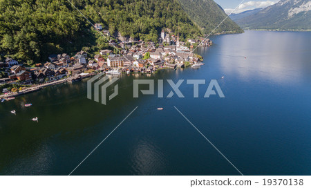 Aerial, Hallstatt village in Austrian alps, europe Aerial, Hallstatt village in Austrian alps, europe 19370138