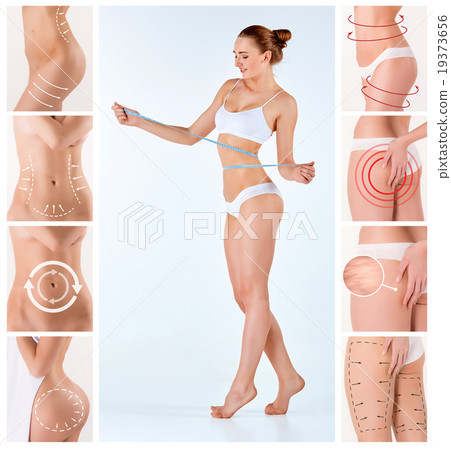 Collage of female body with the drawing arrows Collage of female body with the drawing arrows 19373656