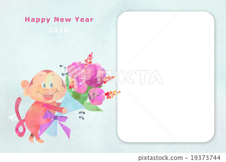 新年卡2016年猴子與花(相框) 新年卡2016年猴子與花(相框) 19373744