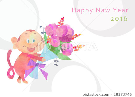 新年卡2016年猴子與鮮花 19373746