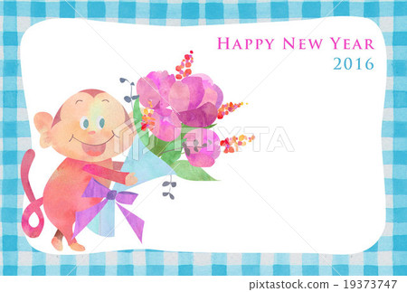 新年卡2016年猴子與鮮花 新年卡2016年猴子與鮮花 19373747