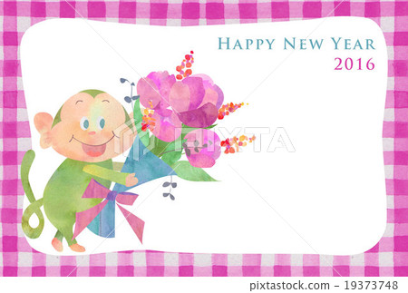 新年卡2016年猴子與鮮花 新年卡2016年猴子與鮮花 19373748