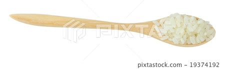 Raw Japanese Rice in A Wooden Spoon Raw Japanese Rice in A Wooden Spoon 19374192