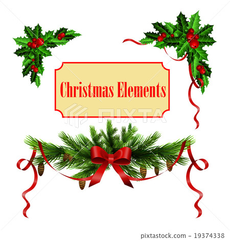 Decorative elements with Christmas evergreen set 19374338