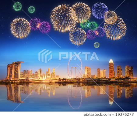 Beautiful fireworks in Marina Bay, Singapore  19376277