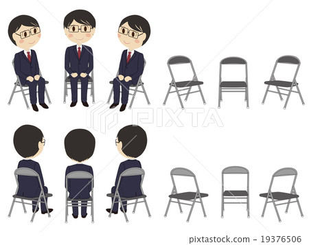 Eyeglasses boys sitting on a pipe chair for job hunting 19376506