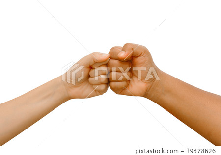 Female and male people giving a fist bump Female and male people giving a fist bump 19378626