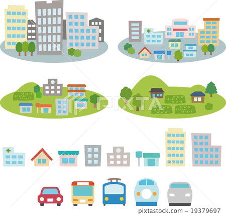 Set of city, residential area, rural image Set of city, residential area, rural image 19379697