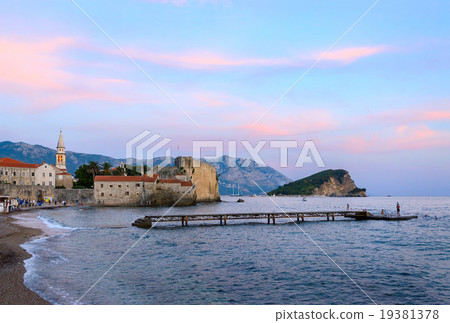 Evening view of beach at Old Town of Budva Evening view of beach at Old Town of Budva 19381378