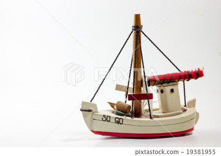 Old wooden toy boat white gird red 19381955