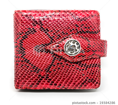 Red snake leather wallet on white background. 19384286