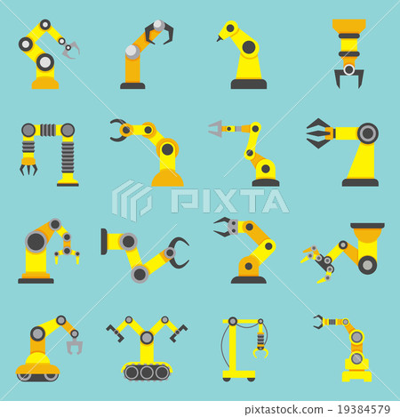 Robotic Arm Flat Yellow Icons Set Robotic Arm Flat Yellow Icons Set 19384579