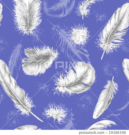 Seamless texture with hand drawn feathers. Seamless texture with hand drawn feathers. 19386398