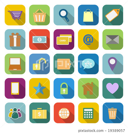 Ecommerce coloe icons with long shadow Ecommerce coloe icons with long shadow 19389057