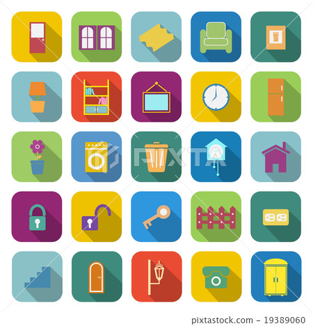 House related color icons with long shadow House related color icons with long shadow 19389060