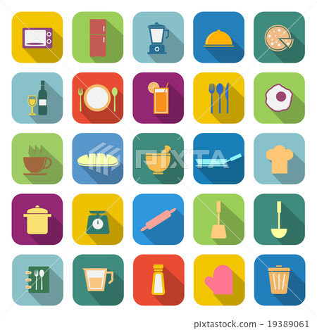 Kitchen color icons with long shadow 19389061