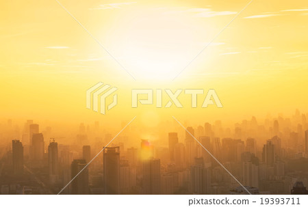 Aerial view to Bangkok downtown in the mist. 19393711