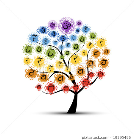 Yoga tree with chakras, sketch foy your design 19395496